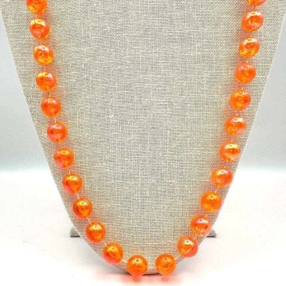 Vintage 80s Orange Faceted Bead Necklace Sparkly Plastic Pearl Costume Jewelry